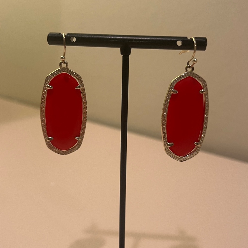 Kendra Scott Rayne Red Dangle Earrings with Gold Accents